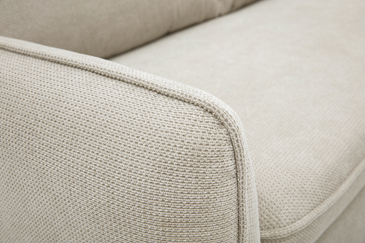 Canap d'angle convertible rversible avec coffre 3 places en tissu chenille beige et bois clair ORSO