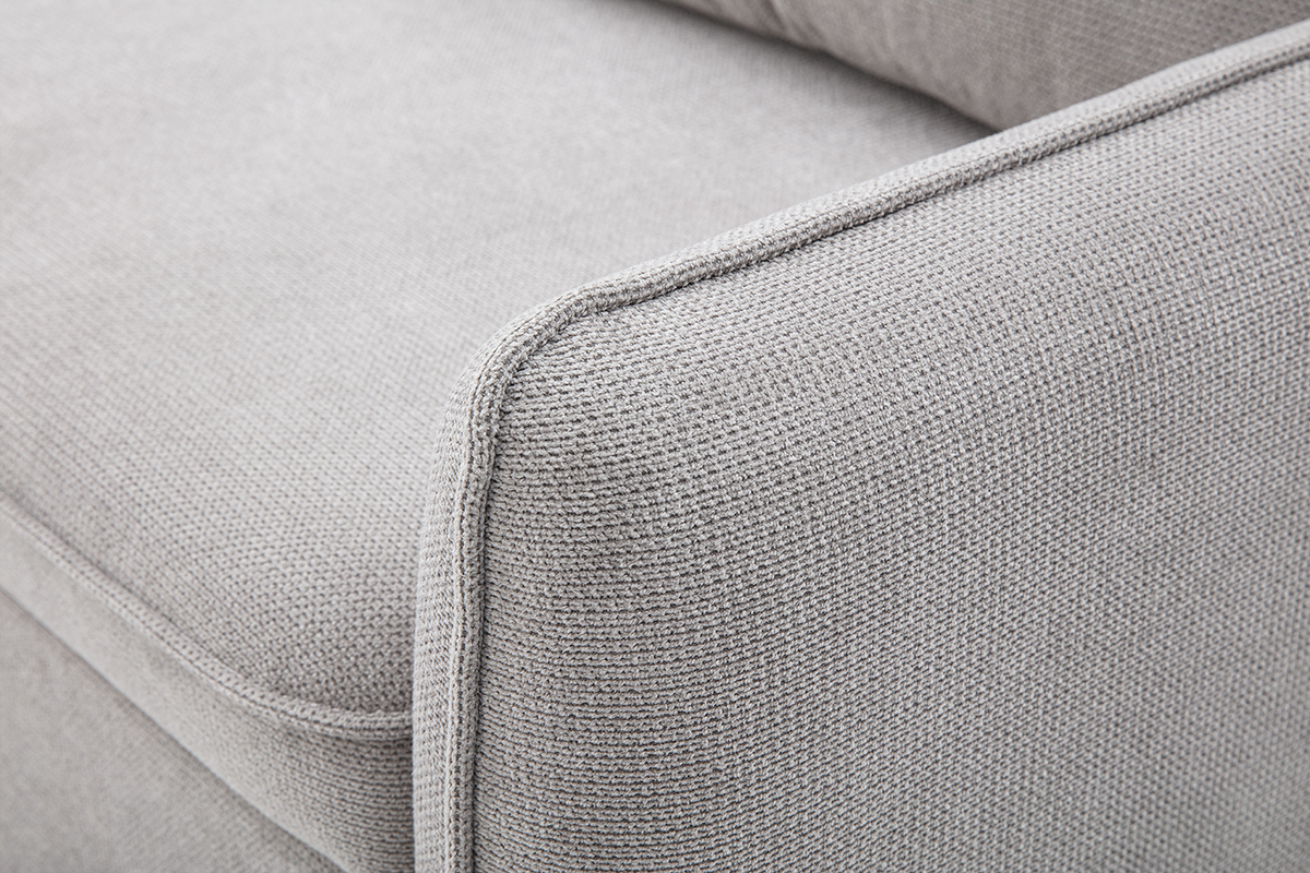 Canap� d'angle convertible r�versible avec coffre 3 places en tissu chenille gris et bois clair ORSO