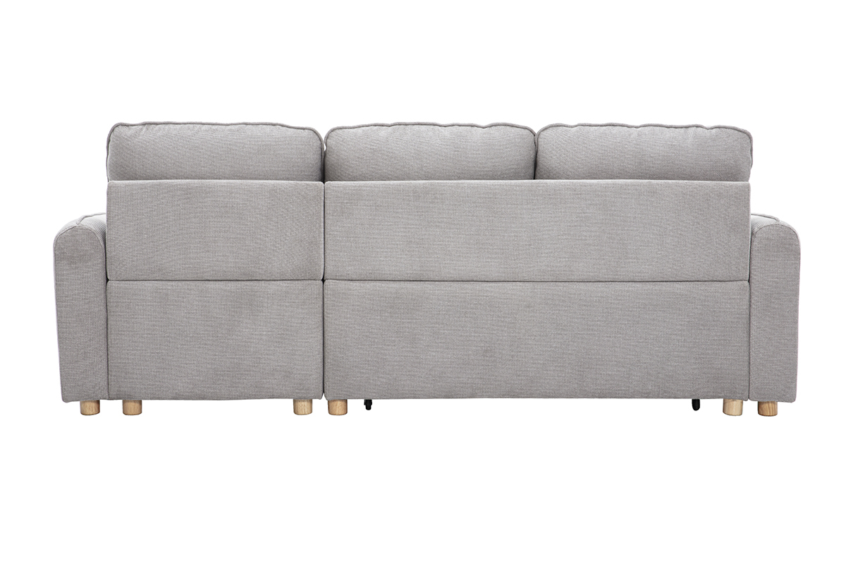 Canap d'angle convertible rversible avec coffre 3 places en tissu effet velours textur gris et bois clair ORSO