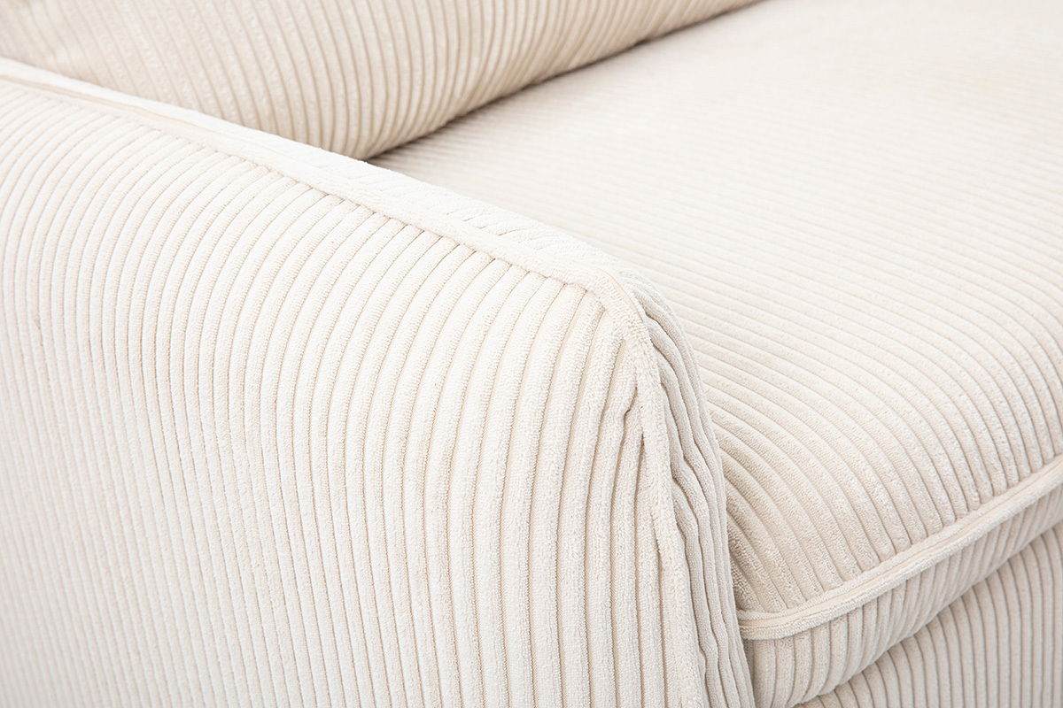 Canap d'angle convertible rversible avec coffre 3 places en tissu velours ctel beige et bois clair ORSO