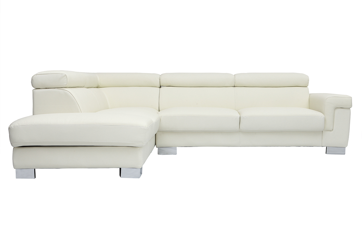 Canap d'angle cuir avec coffre et ttires ajustables blanc cass FRANKLIN - cuir de buffle