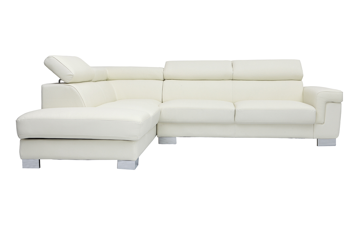 Canap d'angle cuir avec coffre et ttires ajustables blanc cass FRANKLIN - cuir de buffle