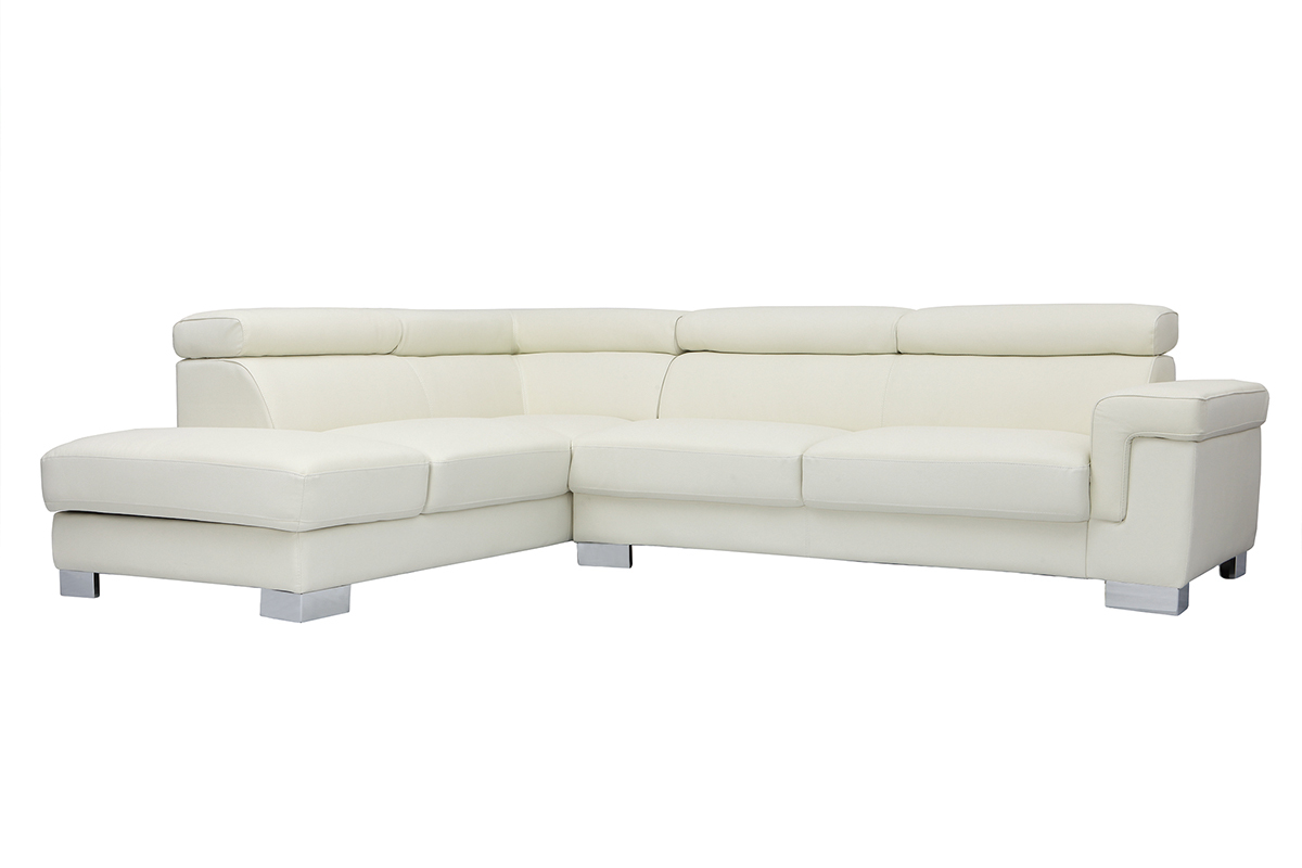 Canap d'angle cuir avec coffre et ttires ajustables blanc cass FRANKLIN - cuir de buffle