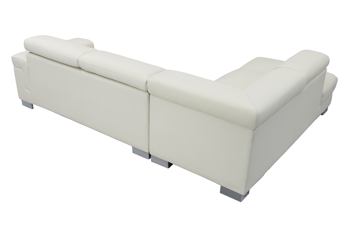 Canap d'angle cuir avec coffre et ttires ajustables blanc cass FRANKLIN - cuir de buffle