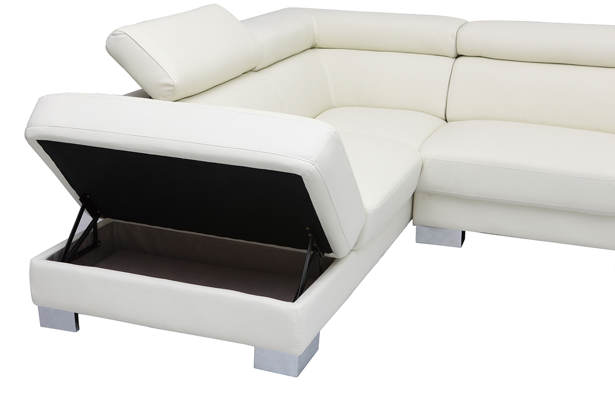 Canap d'angle cuir avec coffre et ttires ajustables blanc cass FRANKLIN - cuir de buffle