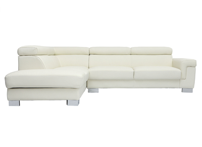 Canap&eacute; d'angle cuir avec coffre et t&ecirc;ti&egrave;res ajustables blanc cass&eacute; FRANKLIN - cuir de buffle