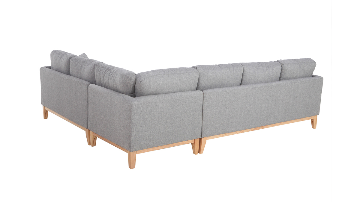 Canap d'angle dhoussable scandinave 5-6 places en tissu gris clair et bois clair OSLO