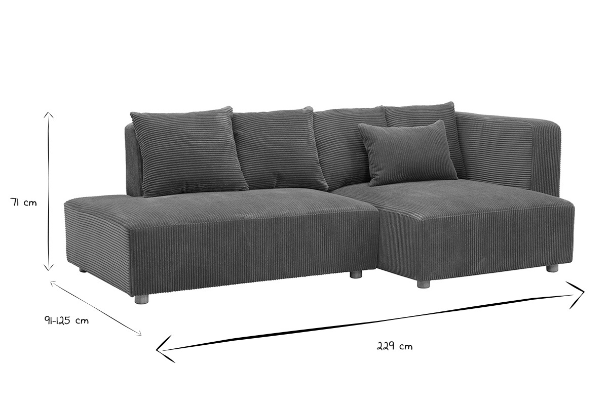 Canap� d'angle droit 3 places en tissu velours c�tel� terracotta et bois clair HARLEM