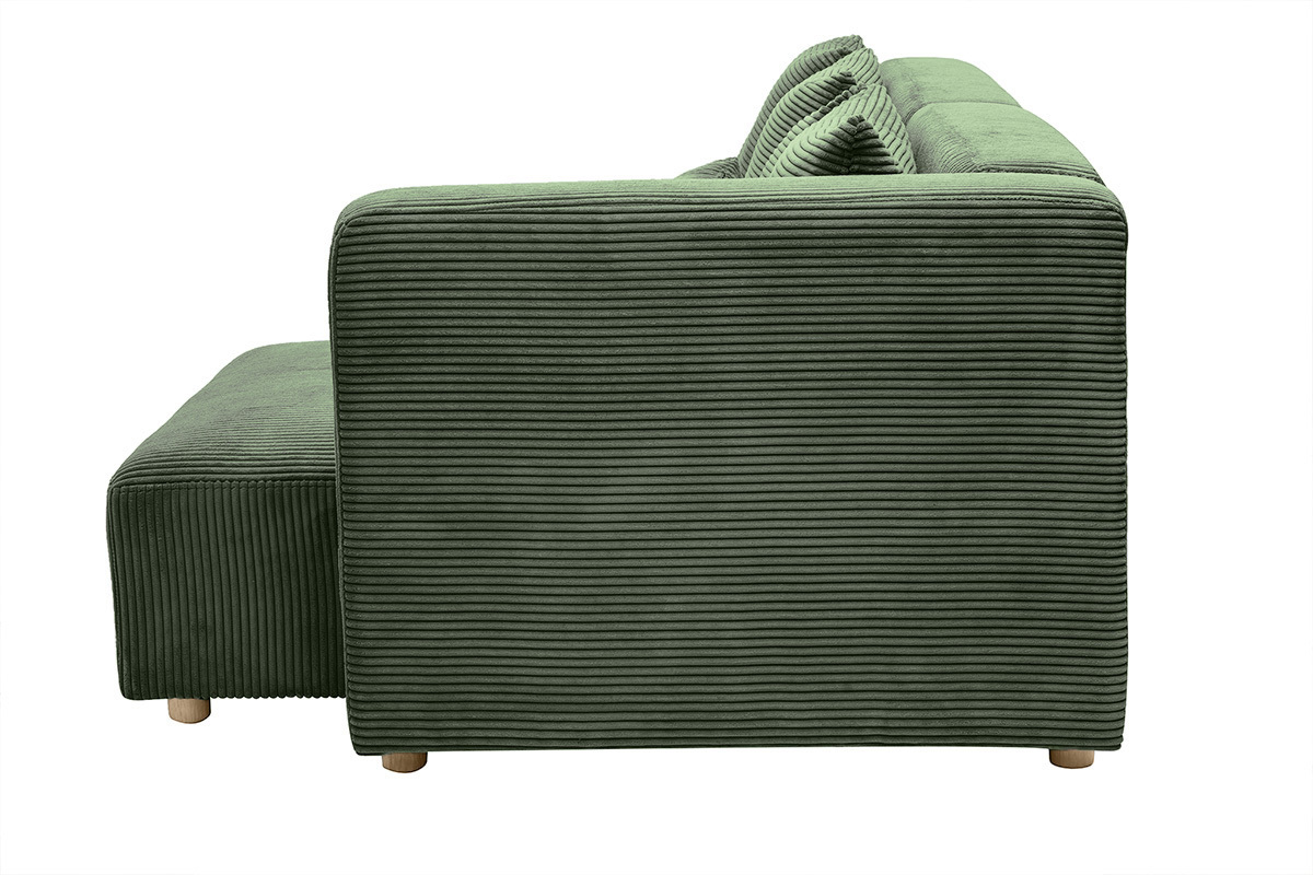 Canap d'angle droit 3 places en tissu velours ctel vert kaki et bois clair HARLEM