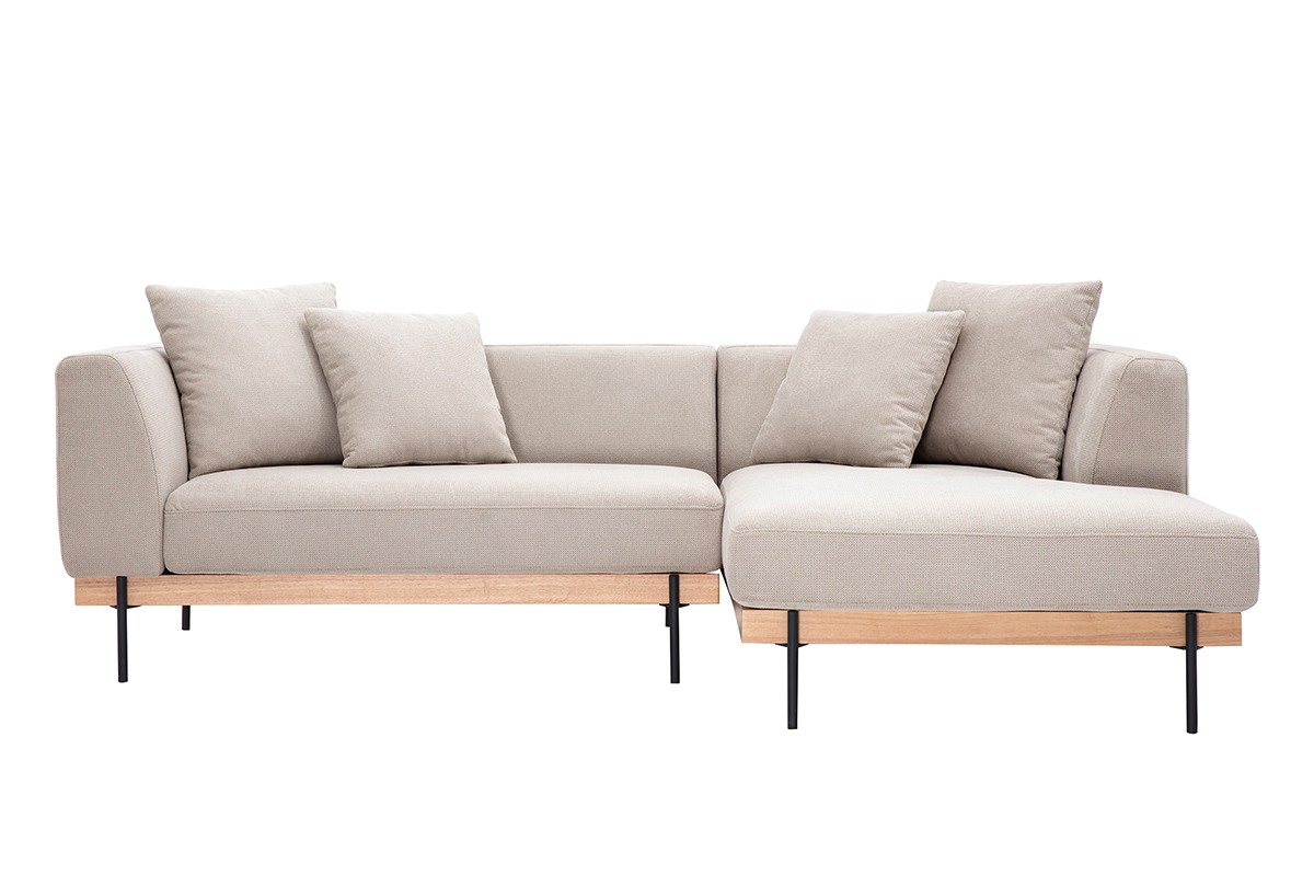 Canap� d'angle droit 4 places en tissu chenille beige et m�tal noir IVAR