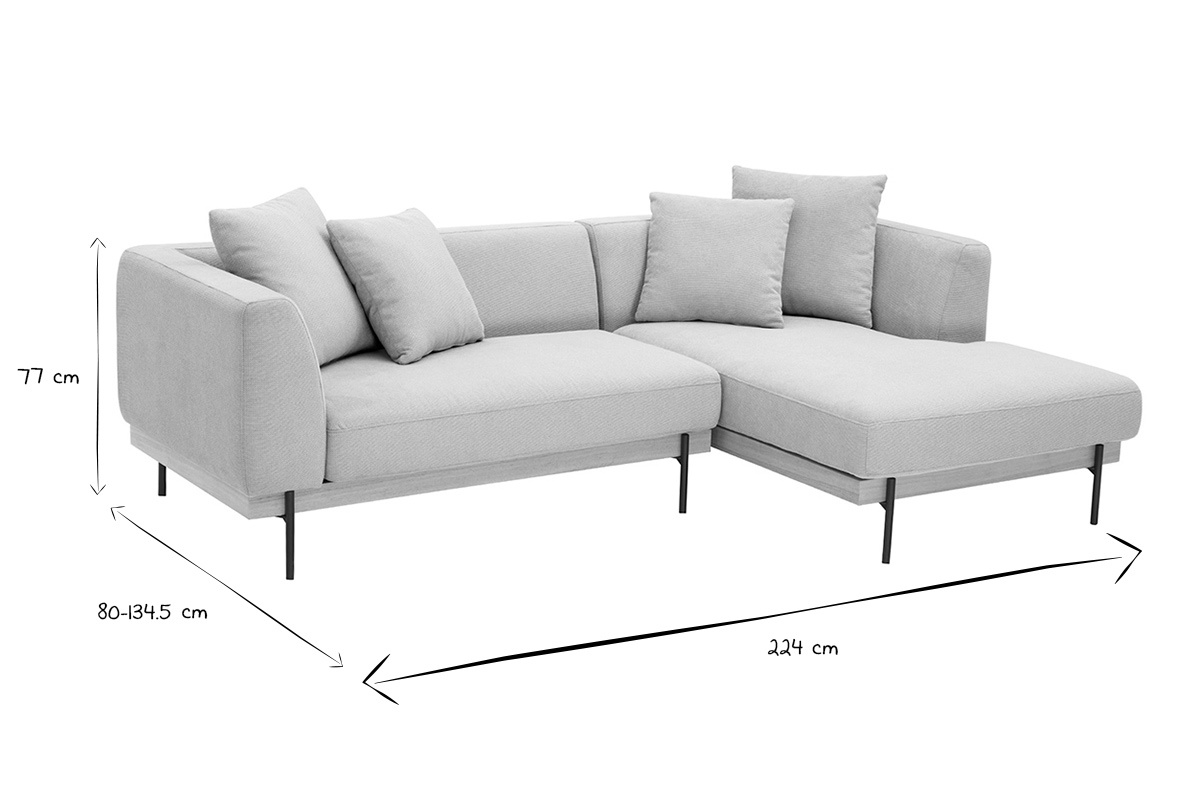 Canap� d'angle droit 4 places en tissu chenille beige et m�tal noir IVAR