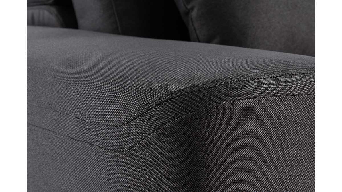 Canap d'angle droit  avec dossier ajustable en tissu gris fonc et mtal noir KONRAD
