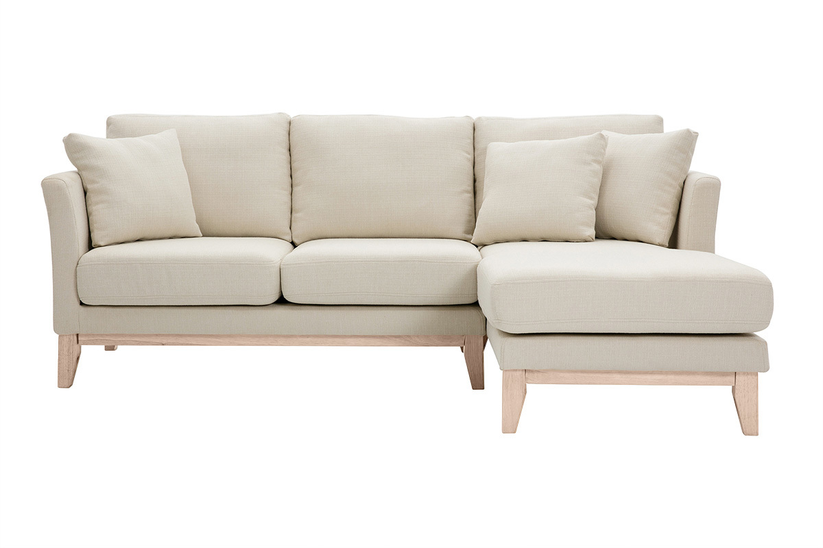 Canap d'angle droit dhoussable 4 places en tissu beige et bois clair OSLO