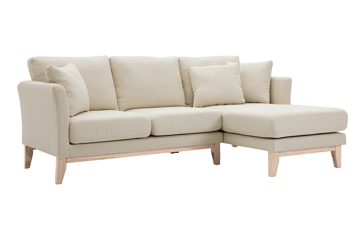 Canap d'angle droit dhoussable 4 places en tissu beige et bois clair OSLO