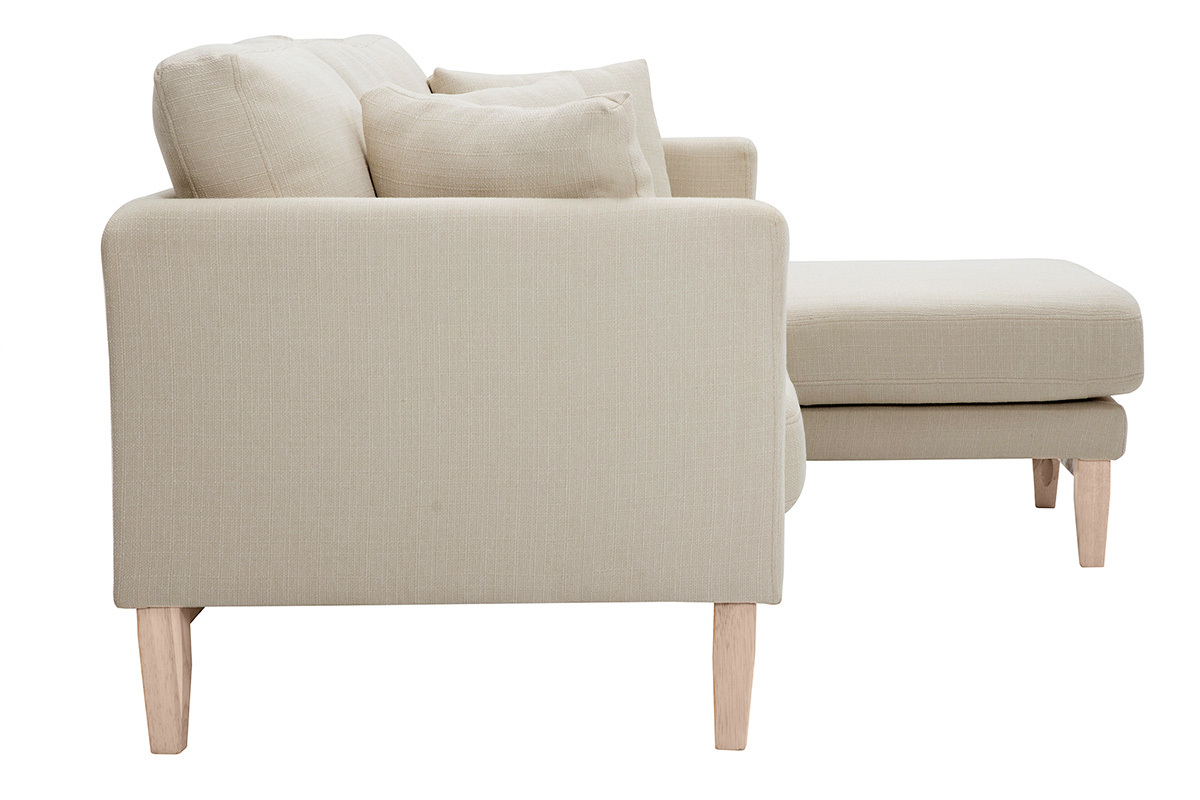 Canap d'angle droit dhoussable 4 places en tissu beige et bois clair OSLO