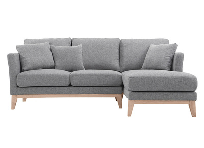 Canapé d'angle droit déhoussable scandinave 4 places en tissu gris clair et bois clair OSLO