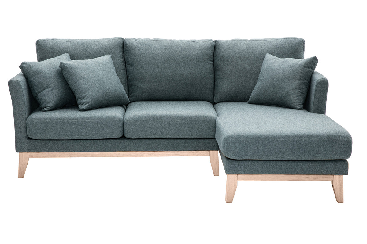 Canap d'angle droit dhoussable scandinave 4 places en tissu vert de gris et bois clair OSLO