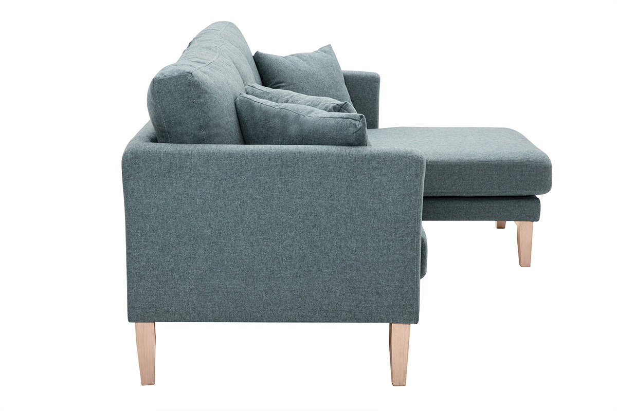 Canap d'angle droit dhoussable scandinave 4 places en tissu vert de gris et bois clair OSLO