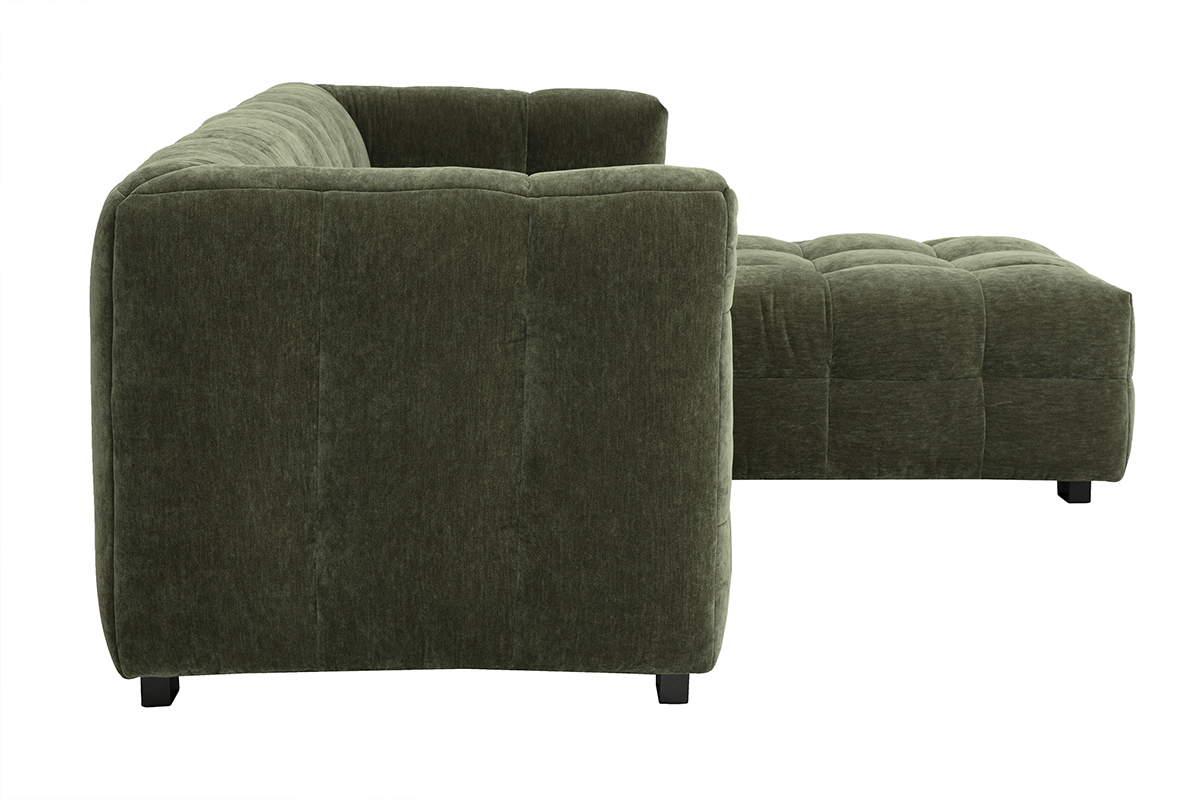 Canap d'angle droit design 3 places en tissu effet velours vert kaki CORTO