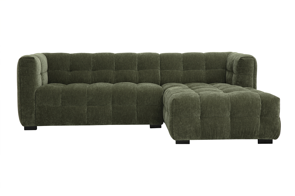 Canap d'angle droit design 3 places en tissu effet velours vert kaki CORTO