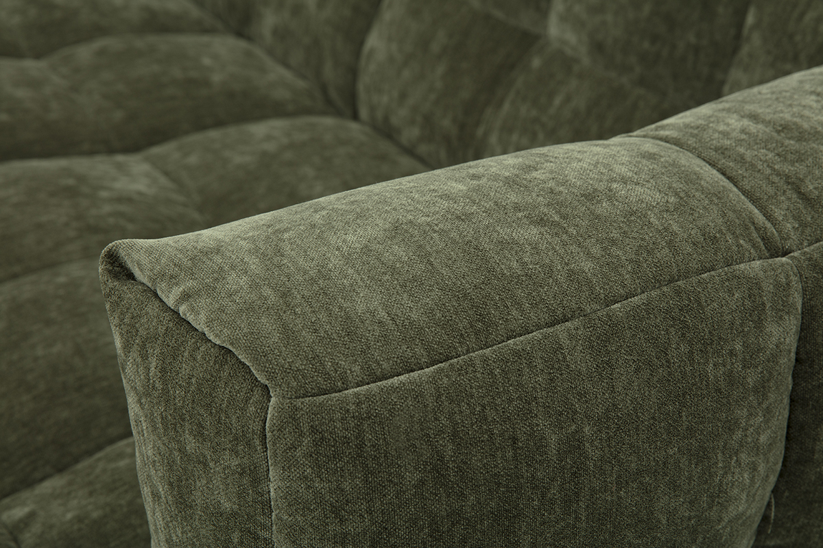 Canap d'angle droit design 3 places en tissu effet velours vert kaki CORTO