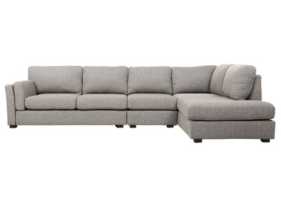 Canap&eacute; d'angle droit design 6 places tissu gris clair MILORD