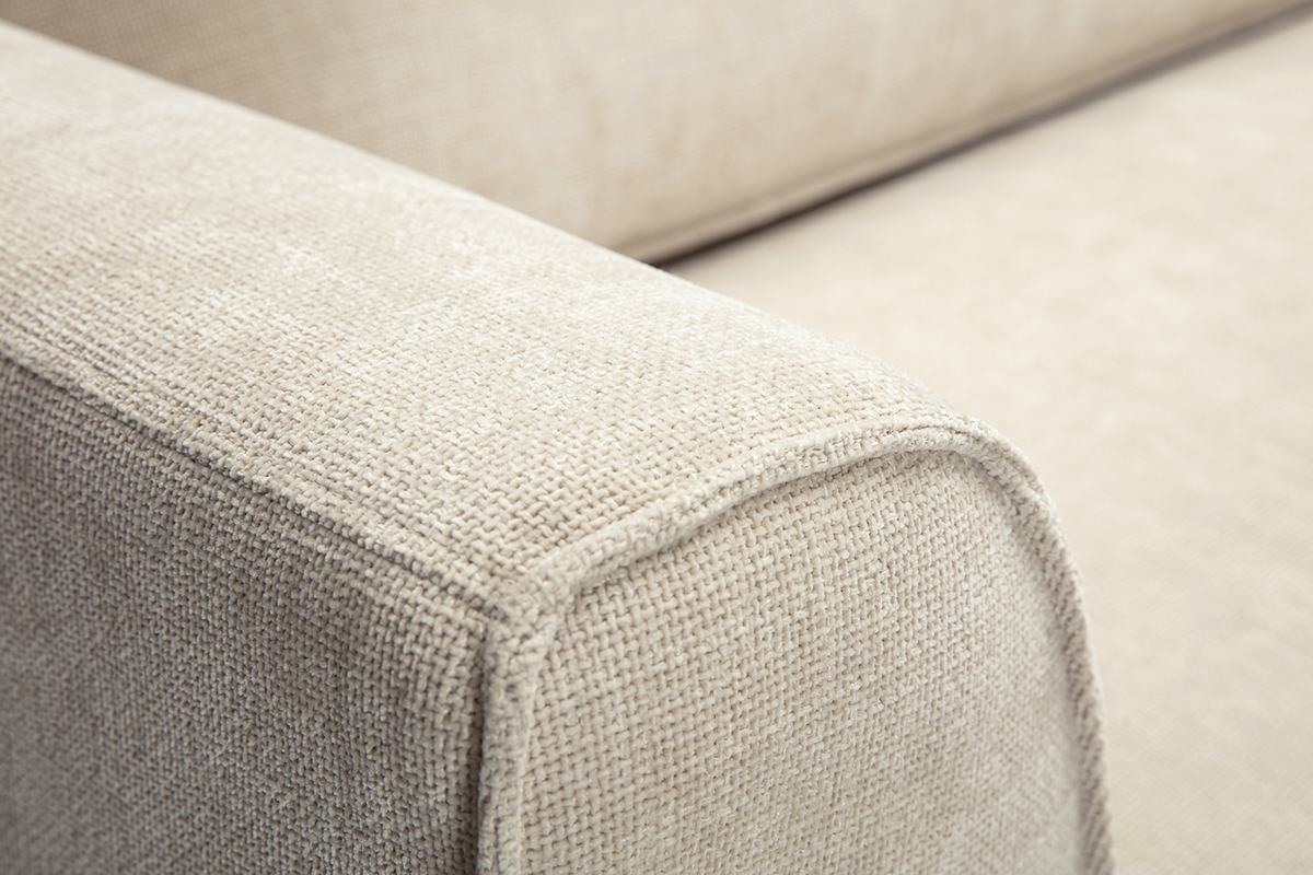 Canap d'angle droit design en tissu effet velours textur beige 3 places GRAMMY