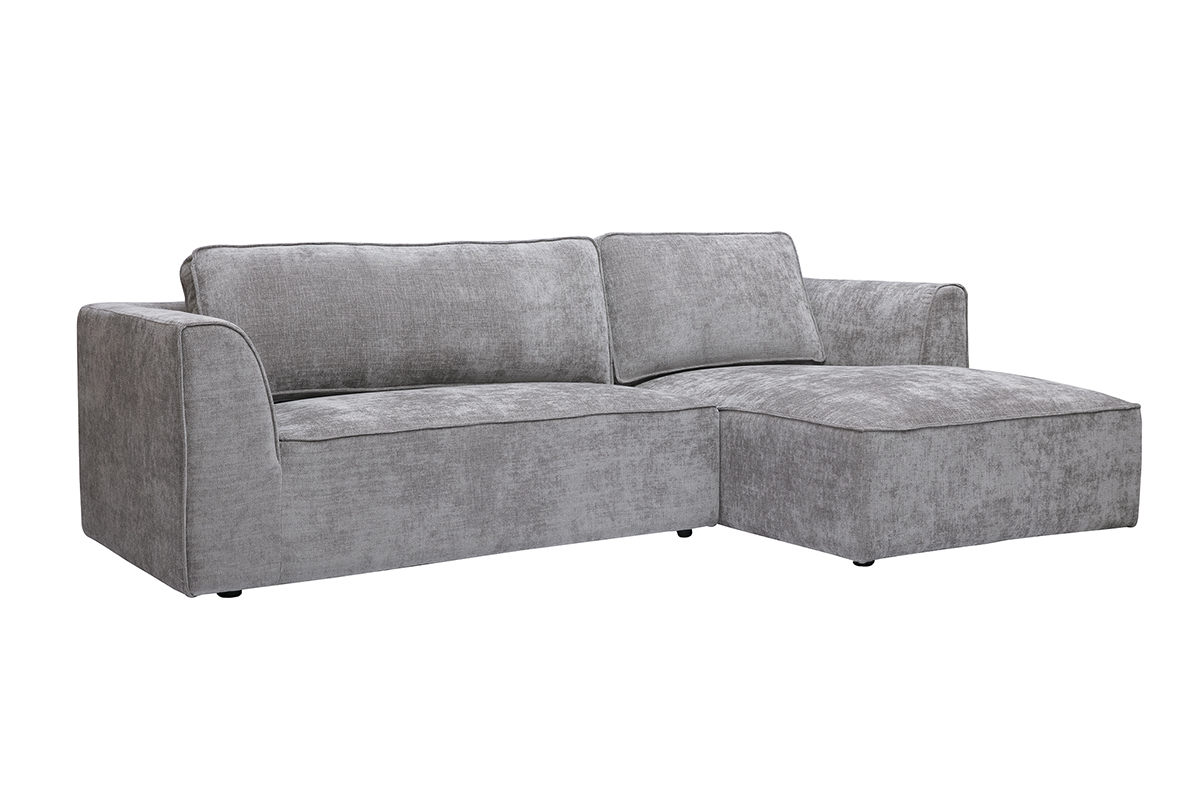 Canap� d'angle droit design en tissu effet velours textur� gris 3 places GRAMMY