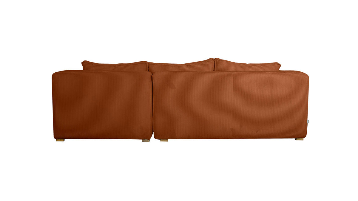 Canap d'angle droit design en tissu velours ctel terre brle 3-4 places PANAM