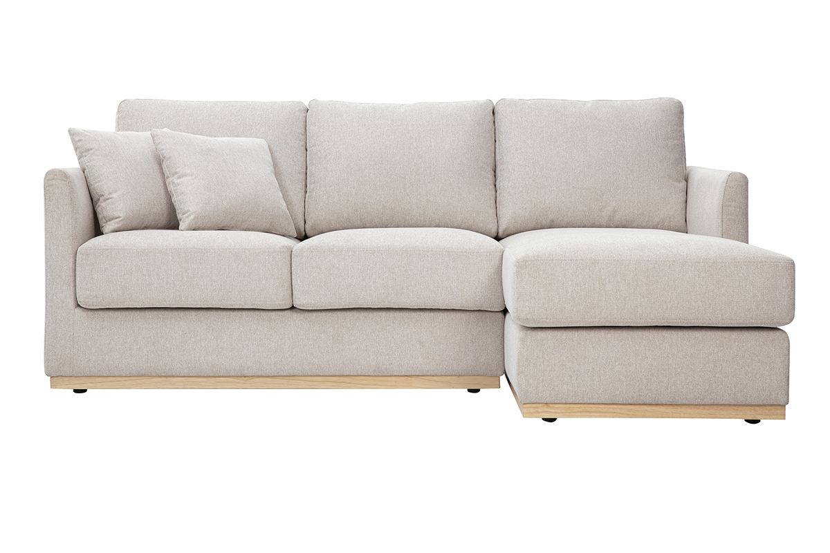 Canap d'angle droit en tissu effet velours textur beige 3 places MOSS