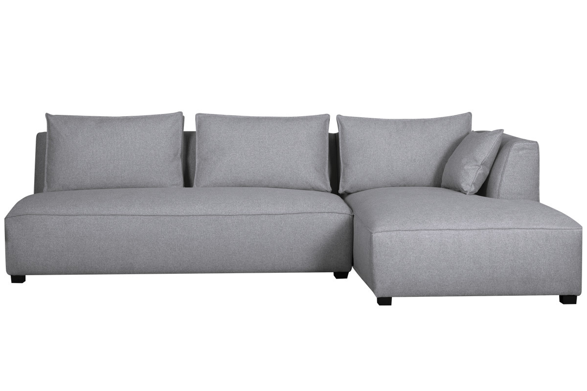 Canap d'angle droit modulable avec chauffeuse double en tissu gris clair PLURIEL