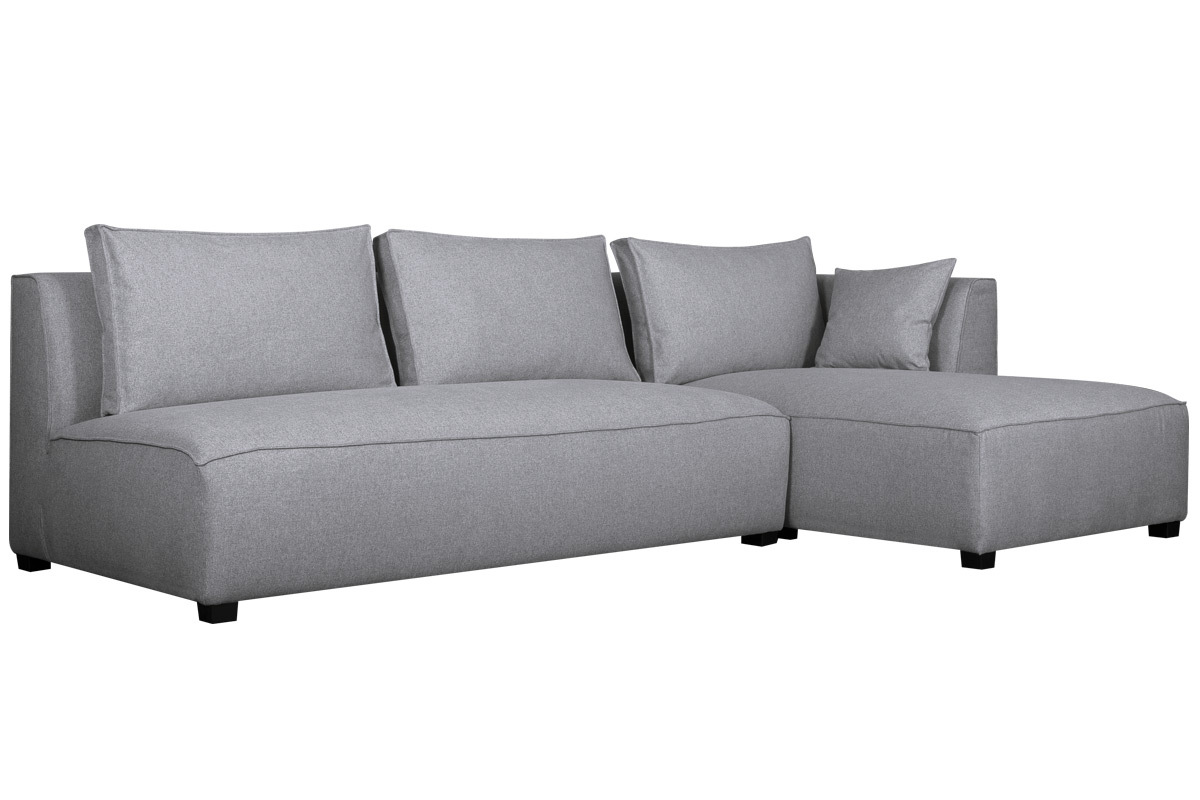 Canap d'angle droit modulable avec chauffeuse double en tissu gris clair PLURIEL