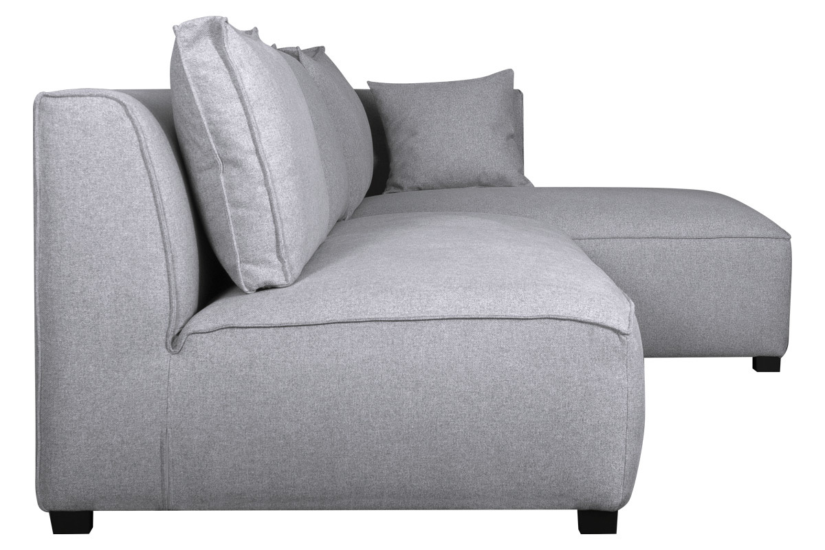 Canap d'angle droit modulable avec chauffeuse double en tissu gris clair PLURIEL