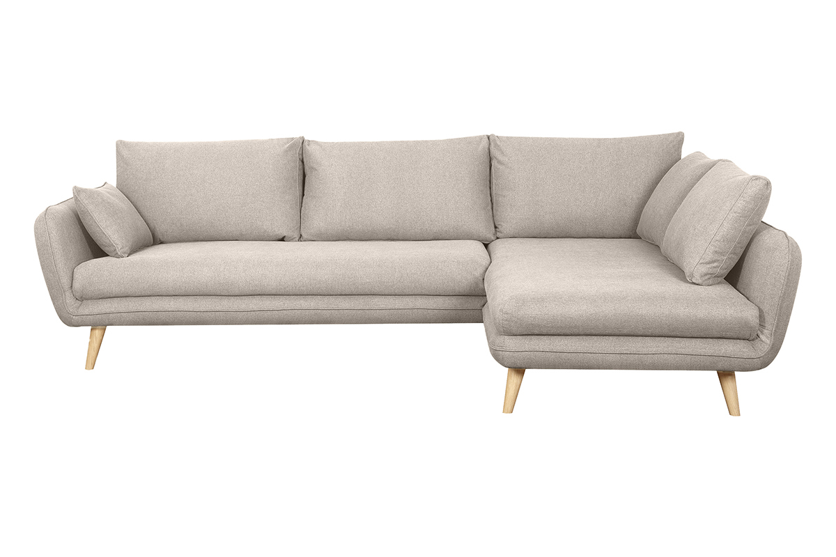 Canap d'angle droit scandinave 5 places en tissu beige et bois clair CREEP