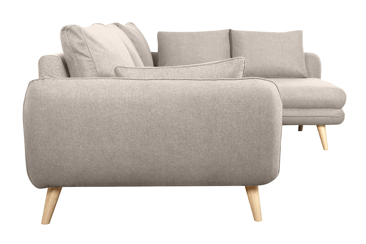 Canap d'angle droit scandinave 5 places en tissu beige et bois clair CREEP