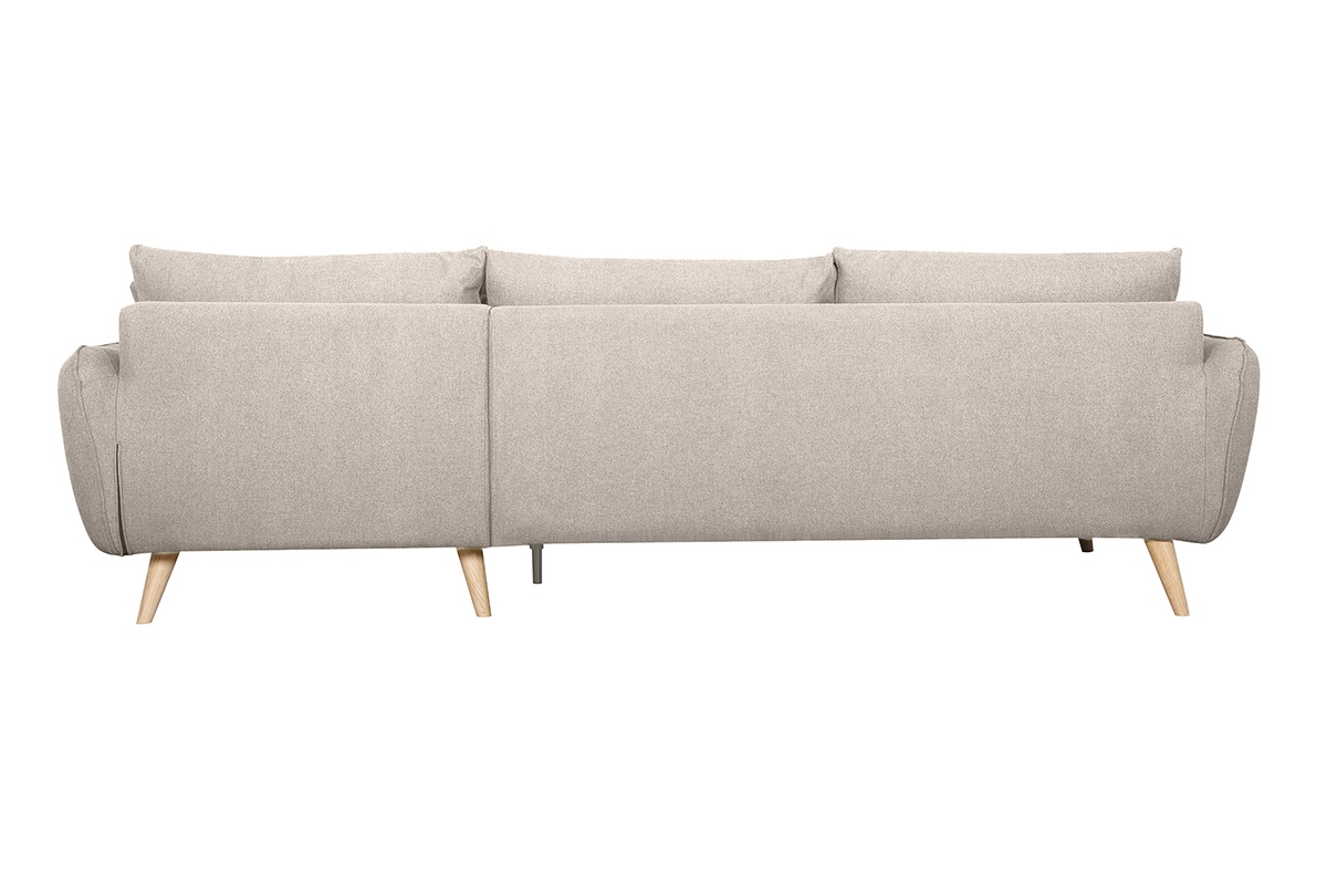 Canap d'angle droit scandinave 5 places en tissu beige et bois clair CREEP