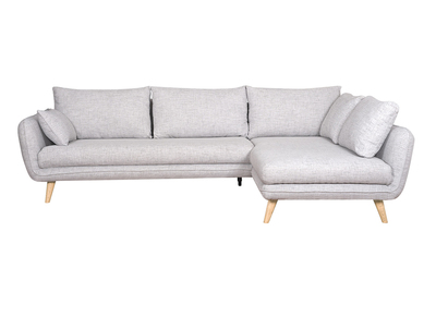Canapé d'angle droit scandinave 5 places en tissu gris clair chiné et bois clair CREEP