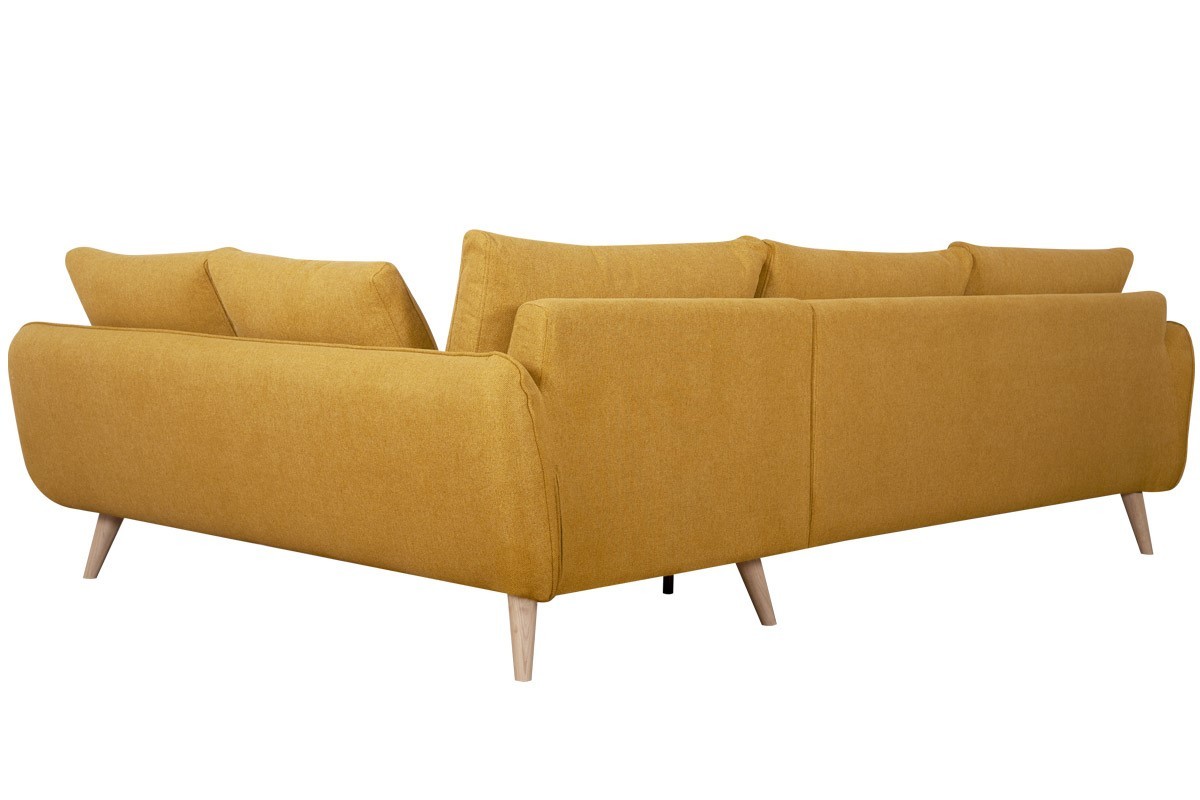 Canap d'angle droit scandinave 5 places en tissu jaune cumin et bois clair CREEP