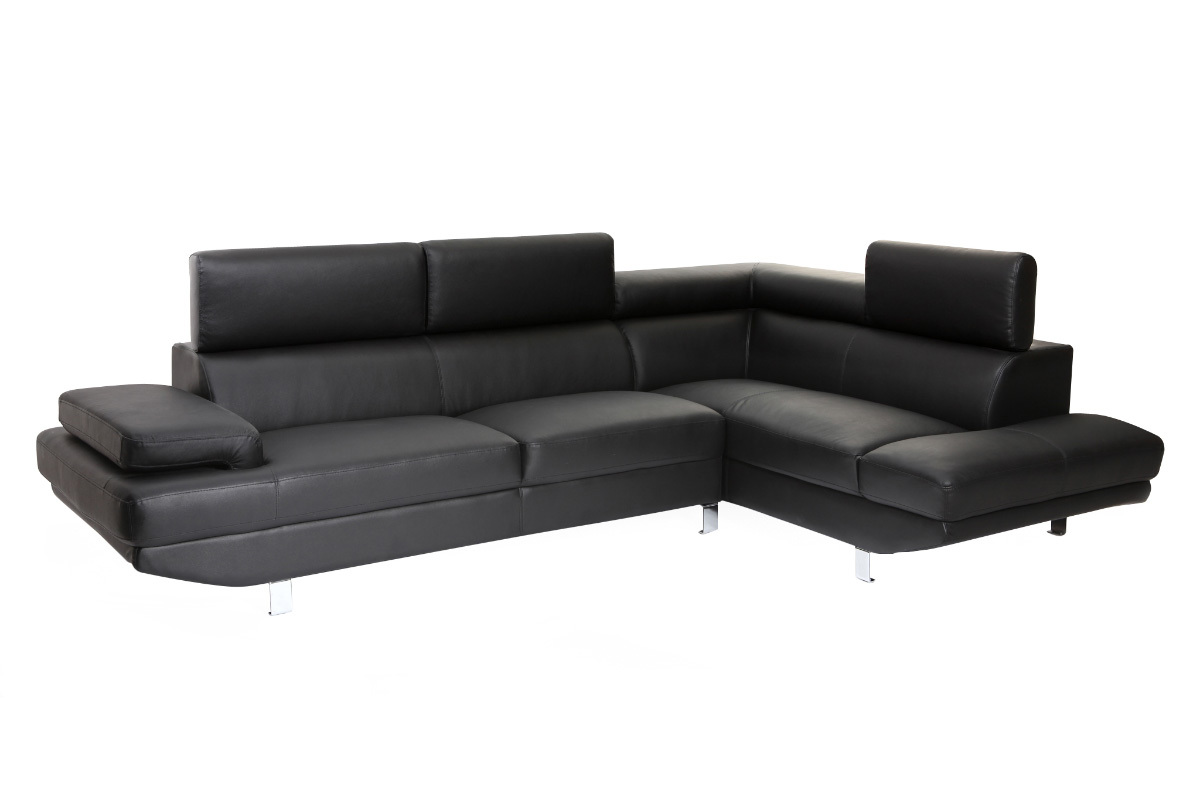 Canap� d'angle en cuir noir avec t�ti�res ajustables JENKINS - cuir de buffle