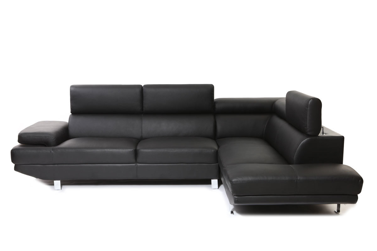 Canap� d'angle en cuir noir avec t�ti�res ajustables JENKINS - cuir de buffle