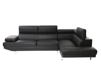 Canap&eacute; d'angle en cuir noir avec t&ecirc;ti&egrave;res ajustables JENKINS - cuir de buffle