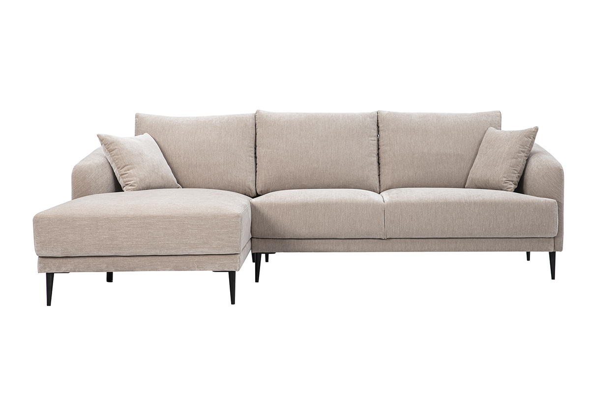 Canap� d'angle gauche 3 places en tissu effet velours taupe et m�tal noir JERRY