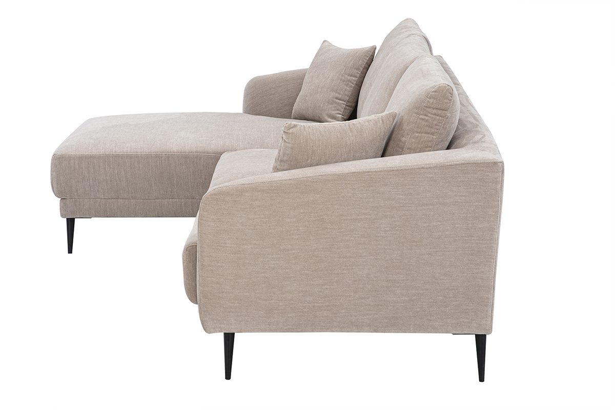 Canap� d'angle gauche 3 places en tissu effet velours taupe et m�tal noir JERRY