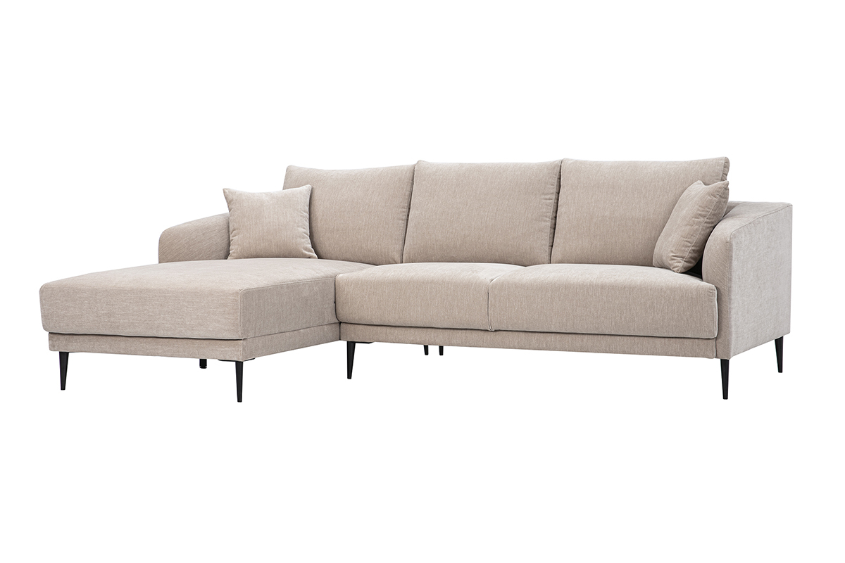 Canap� d'angle gauche 3 places en tissu effet velours taupe et m�tal noir JERRY