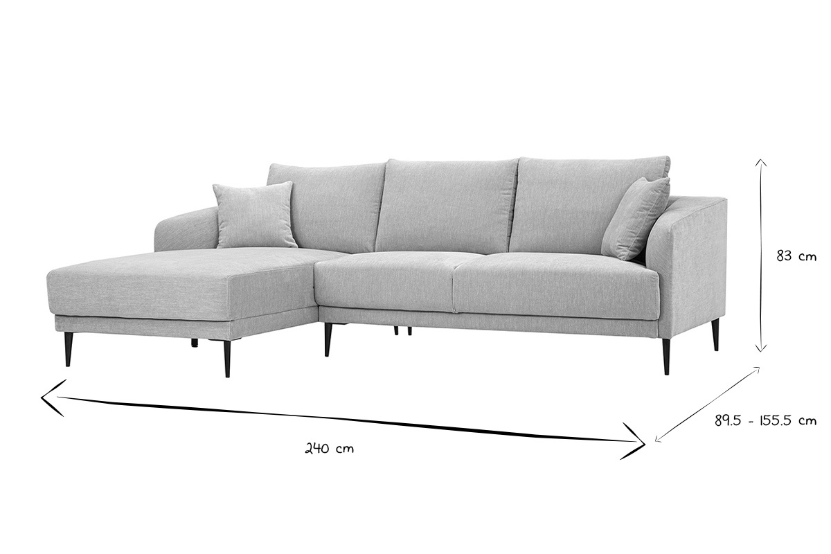 Canap� d'angle gauche 3 places en tissu effet velours taupe et m�tal noir JERRY
