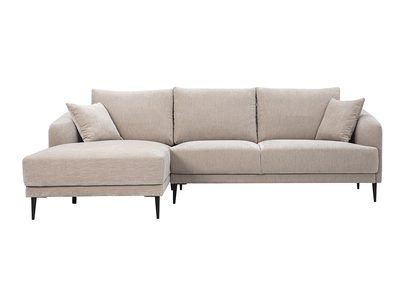 Canap&eacute; d'angle gauche 3 places en tissu effet velours taupe et m&eacute;tal noir JERRY