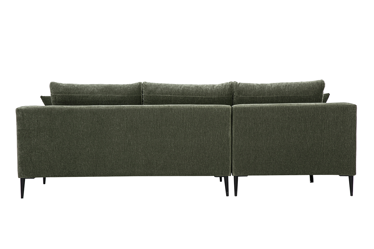 Canap� d'angle gauche 3 places en tissu effet velours vert kaki et m�tal noir JERRY