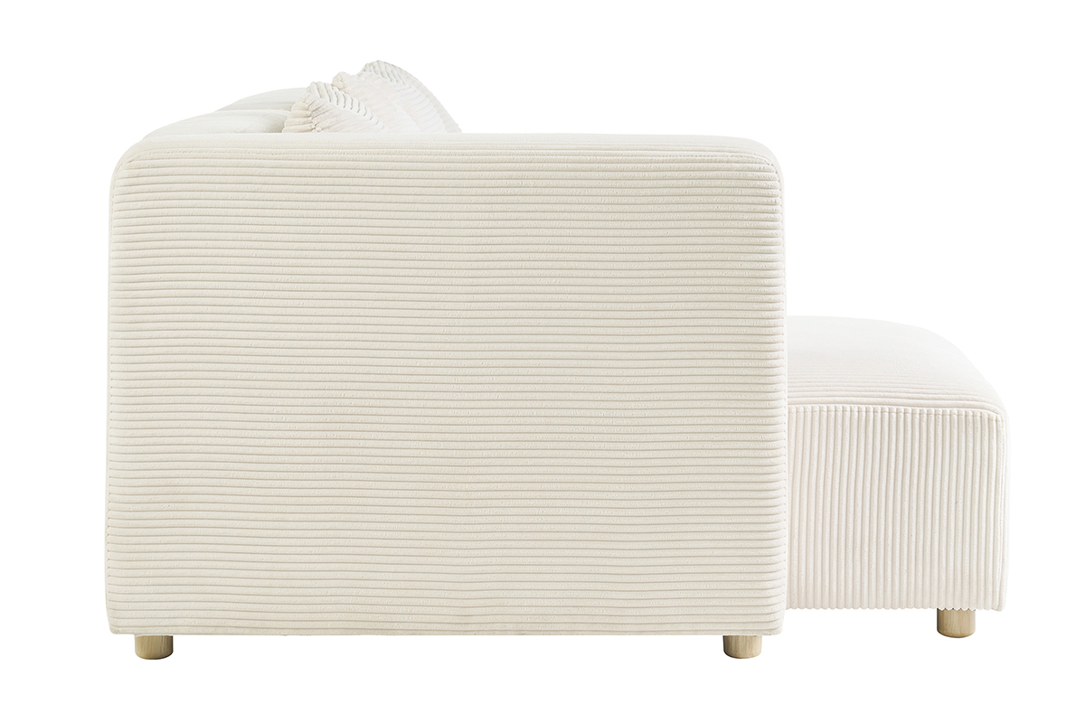 Canap d'angle gauche 3 places en tissu velours ctel beige et bois clair HARLEM
