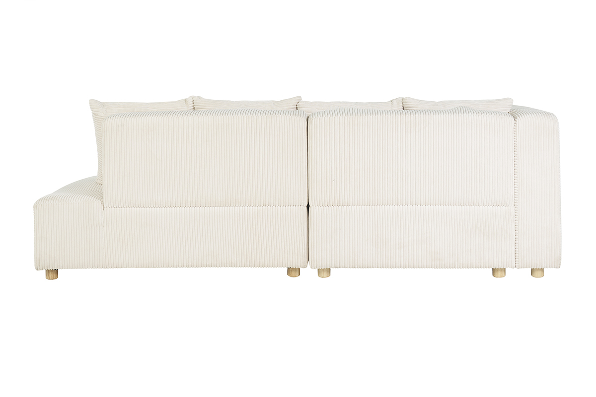 Canap d'angle gauche 3 places en tissu velours ctel beige et bois clair HARLEM