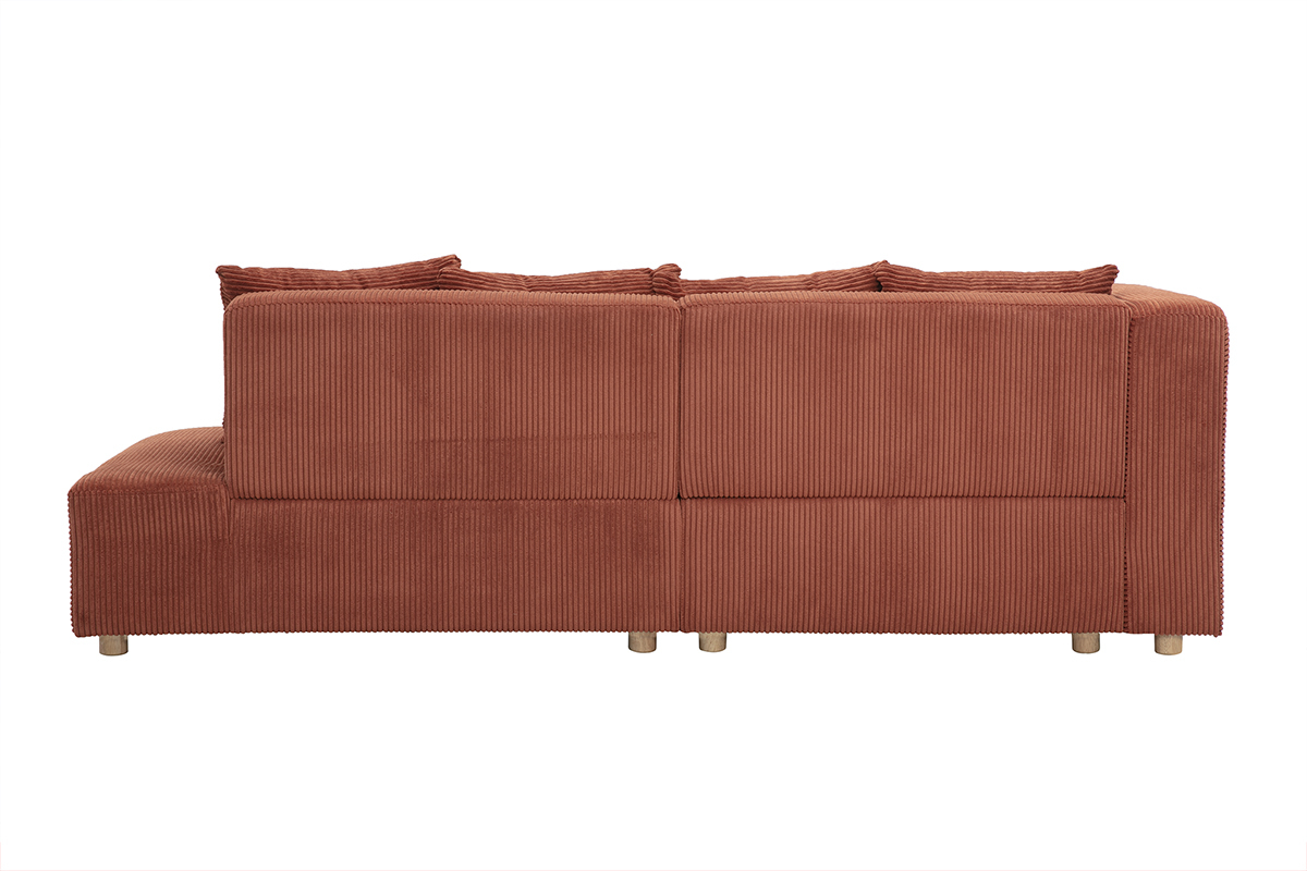 Canap� d'angle gauche 3 places en tissu velours c�tel� terracotta et bois clair HARLEM